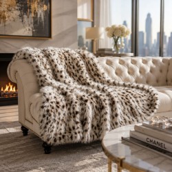 Snow Leopard Throw | Spotted Fur Blanket | Luxury Fur Throw