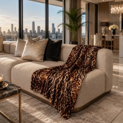 Large Animal Print Throw | Luxury Leopard Print Velvet Sofa Throw