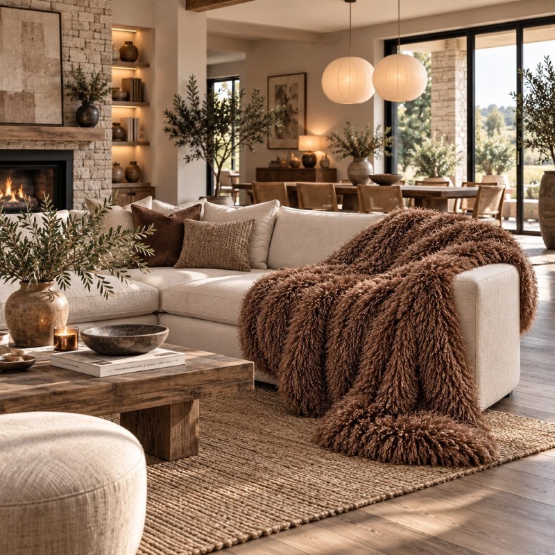 Mongolian Fur Blanket | Faux Sheepskin Throw | Brown Curly Fur Throw