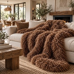 Mongolian Fur Blanket | Faux Sheepskin Throw | Brown Curly Fur Throw