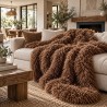 Mongolian Fur Blanket | Faux Sheepskin Throw | Brown Curly Fur Throw