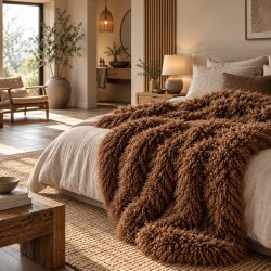 Coperta in pelliccia mongola | Plaid in finta pelle di pecora | Plaid in pelliccia color crema