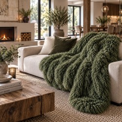 Mongolian Fur Blanket | Faux Sheepskin Throw | Green Curly Fur Throw