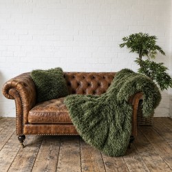 Mongolian Fur Blanket | Faux Sheepskin Throw | Green Curly Fur Throw