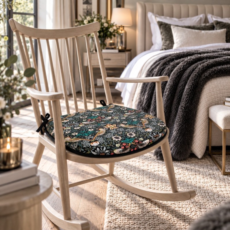 D Shaped Chair Pad Strawberry Thief Tealwood | William Morris Seat Pads