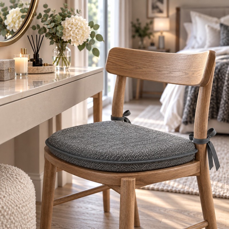 Herringbone D Shaped Seat Pads | Classic D Grey Herringbone Chair Pads