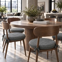 Round Herringbone Chair Pads | Grey Herringbone Bistro Seat Pads
