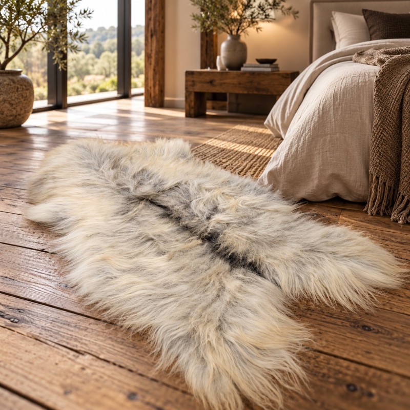 Tappeto in Pura Pelle di Pecora Avorio Bianco | Tappeto in Pelle di Pecora Islandese Bianco Naturale