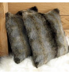 Faux Fur Cushions, Grey Wolf Faux Fur Cushion , faux-fur-throws