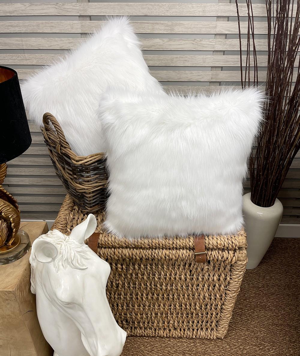 White furry cushions discount