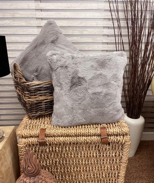 Luxury taupe faux fur cushions