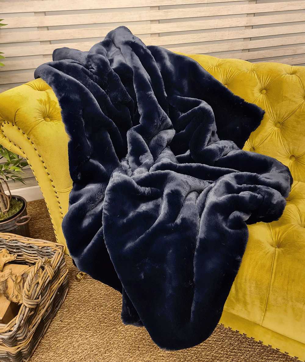 Richmond Navy Faux Fur Throw