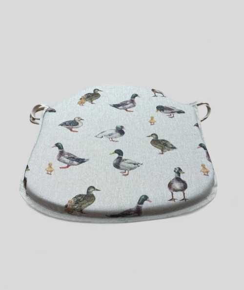 Duck printed spindle shaped chair cushions
