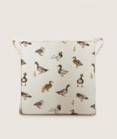 Square shaped non-slip seat pads in beige with a modern duck design