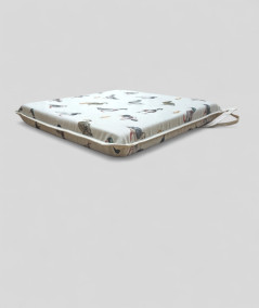 Square shaped non-slip seat cushions in beige with a modern duck design