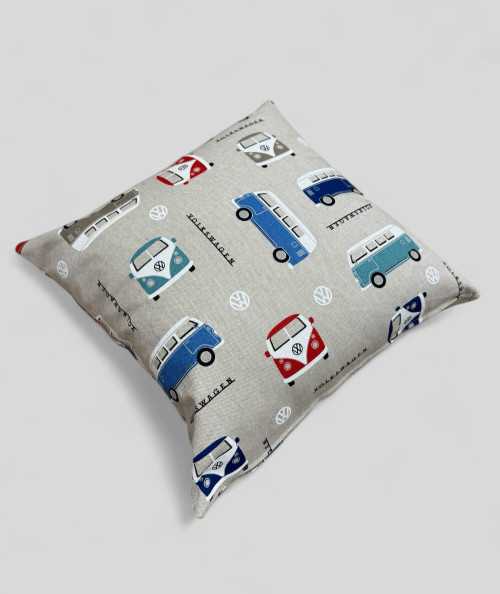 Modern square blue and red patterned cushions