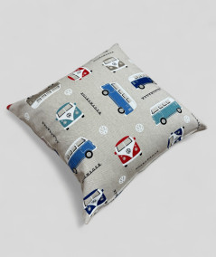 Modern square blue and red patterned cushions