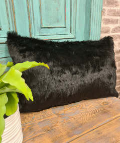 Plain black rectangular faux fur cushions