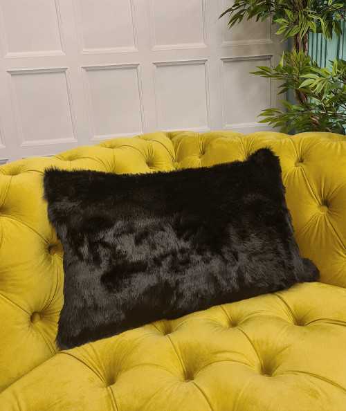 Plain black rectangular faux fur cushion covers