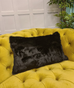 Plain black rectangular faux fur cushion covers