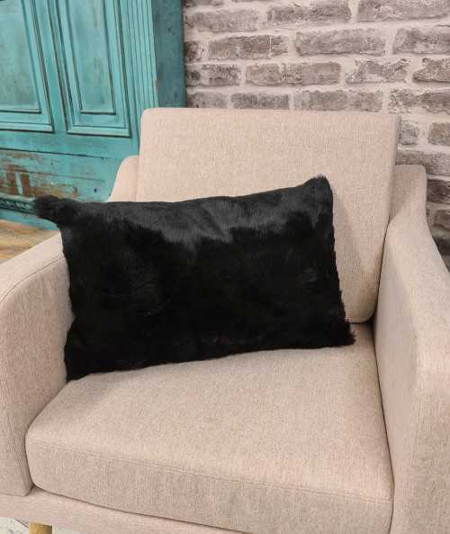 Black rectangular fur cushion covers