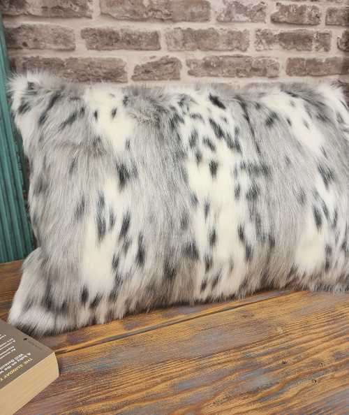 Grey Lynx Rectangular Fur Cushion