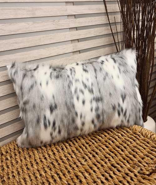 Grey and white animal print striped rectangular cushion