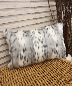 Grey and white animal print striped rectangular cushion