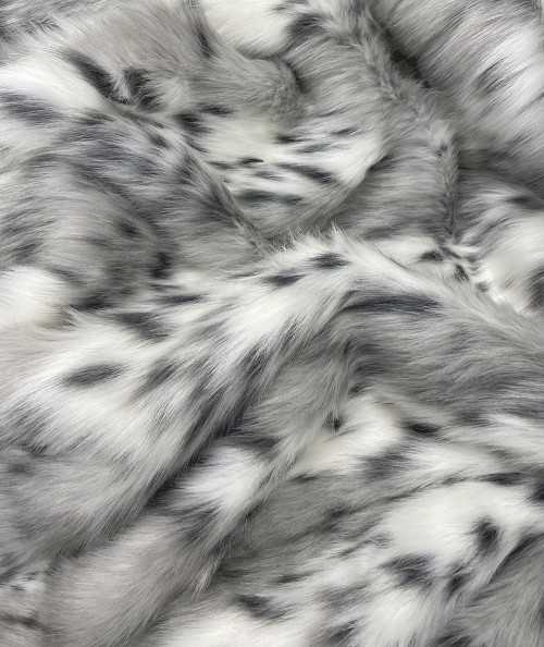 Grey & white striped animal print faux fur fabric