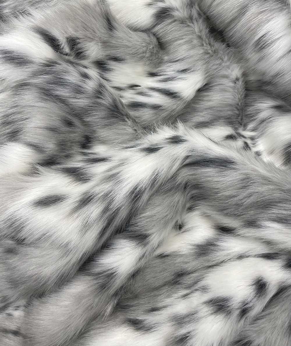 Grey & white striped animal print faux fur fabric