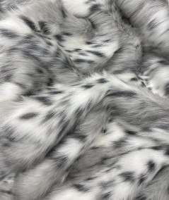 Grey & white striped animal print faux fur fabric