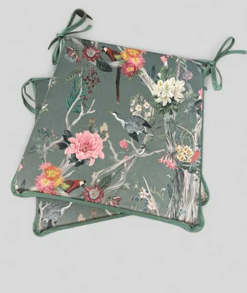 Luxury velvet, tapered seat cushions in a oriental floral print
