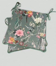 Luxury velvet, tapered seat cushions in a oriental floral print