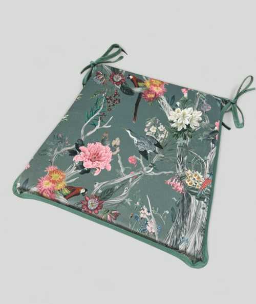 Luxury velvet, tapered chair cushions in a oriental floral print