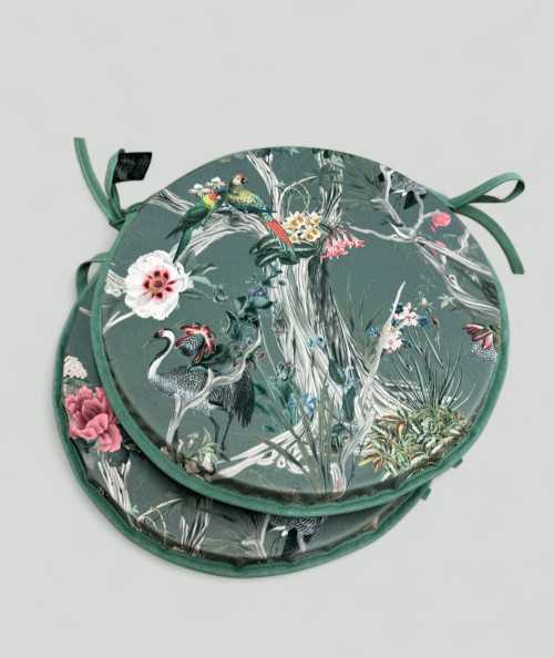 Luxury Floral Printed Velvet Round Bistro Chair Pads