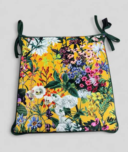 Luxury printed velvet summer floral, multicoloured tapered seat pads