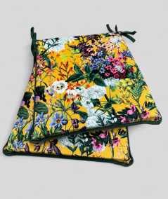 Luxury printed velvet summer floral, multicoloured tapered seat cushions