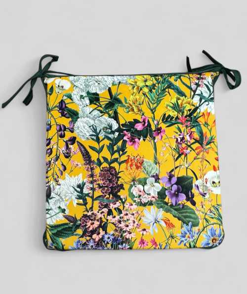 Square shaped luxury summer floral printed velvet seat pads