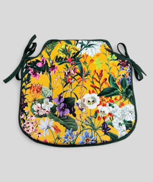 Spindle shaped luxury velvet summer floral printed yellow seat pads