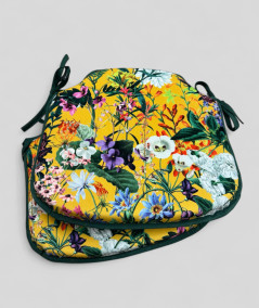 Spindle shaped luxury velvet summer floral printed yellow chair pads