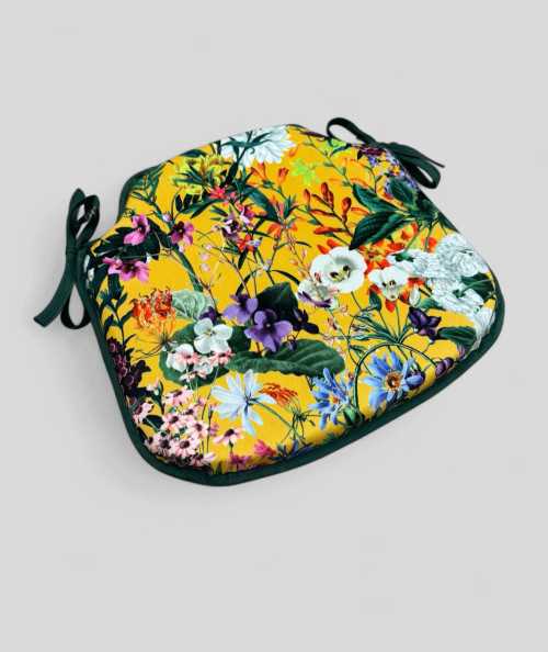 Spindle shaped modern velvet summer floral printed yellow seat pads