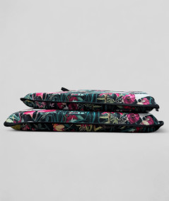 Tropical printed velvet, multicoloured tapered seat cushions on a black base