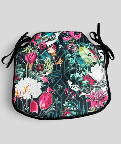 Spindle shaped luxury velvet tropical printed black seat pads