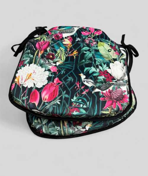 Spindle shaped luxury velvet tropical printed black chair cushions