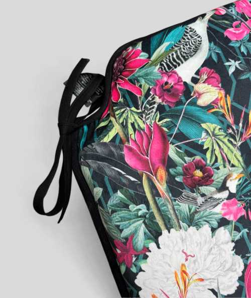 Spindle shaped luxury velvet tropical printed black chair pads