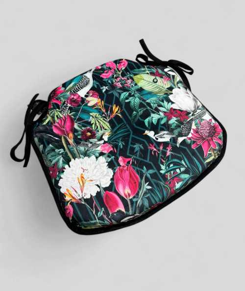 Spindle shaped luxury velvet tropical printed black dining chair pads