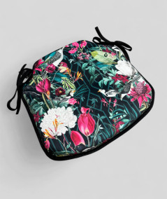 Spindle shaped luxury velvet tropical printed black dining chair pads