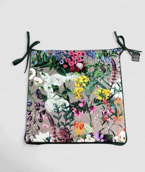 Square shaped luxury floral printed velvet seat pads