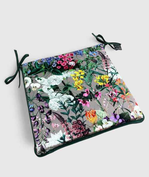 Square shaped English summer garden printed velvet seat pads