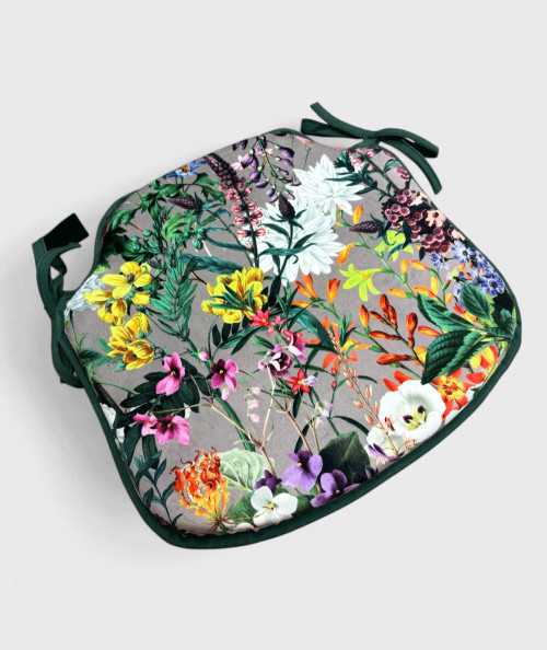 Spindle shaped, modern velvet, summer floral printed seat pads